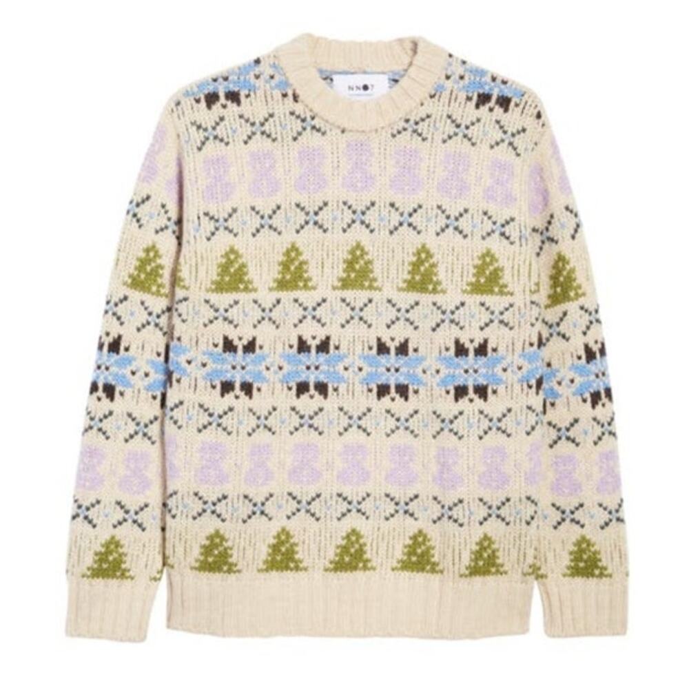NN07 Stein Holiday Crewneck Sweater Ecru Multi Size Large